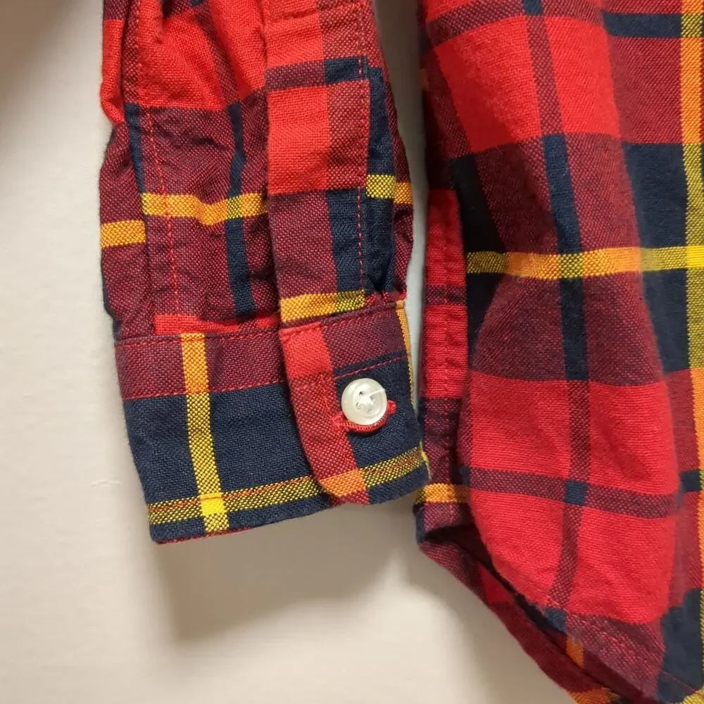 Ralph Lauren Red Black Yellow Plaid Button Down Cotton Shirt Boys Size 18 Months